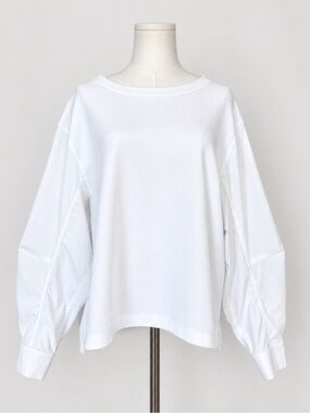 Athleta 1X White Mixed Media Oversized Long Sleeve Top Pullover Cotton Blend